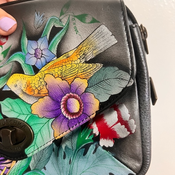Anuschka Bag Vintage hand painted Bouquet Birds Flowers crossbody - Picture 10 of 16